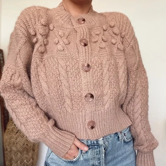 Pink Fuzzy Pom Pom Cardigan - New - Picture 1 of 7